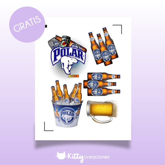 Gratis | Set Cerveza Polar | Cake Topper | Archivo impresión y corte | Arte Digital