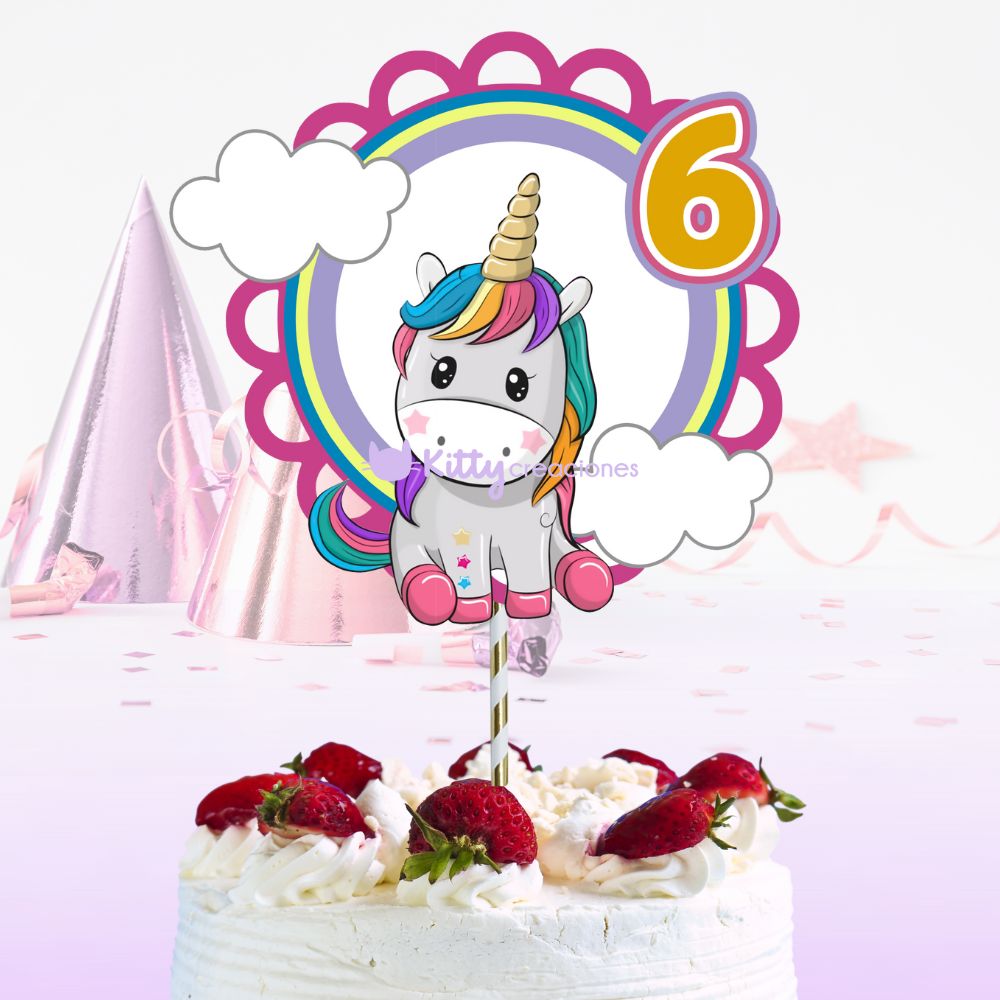 Unicornio y Arcoiris | Archivo de Corte + Impresion | Cake topper | Arte Digital